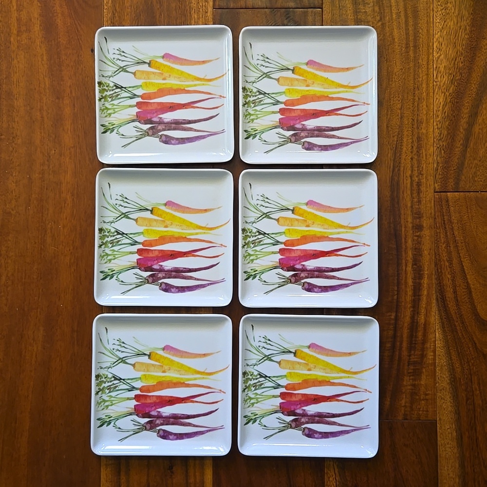 THE FARMHOUSE RACHEL ASHWELL CARROT PATTERN MELAMINE APPETIZER SET OF 6 PLATES
